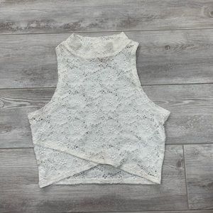 white lace criss cross crop top